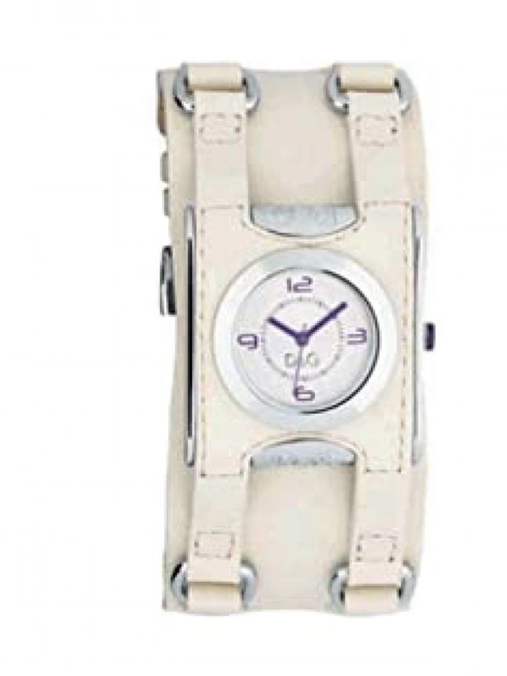 D&G Cream Leather Wide Cuff Watch with Silver Dial